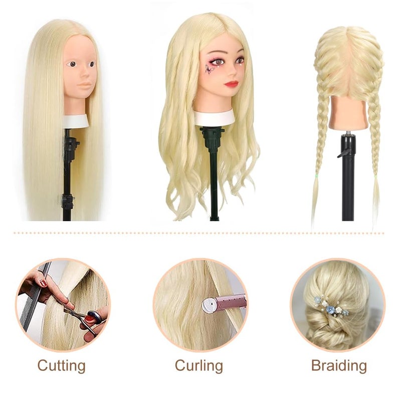 Opini Mannequin Head with 80% Real Human Hair Cosmetology Hairdresser Mannequin Doll Head for Practice Hair and Makeup (#613 Blond No makeup) - Image 4